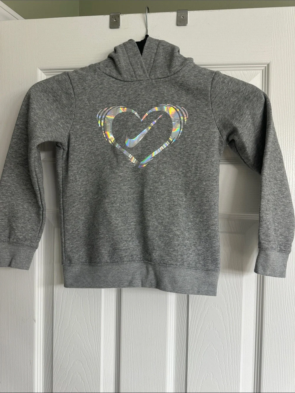 Nike Girls' Gray Hoodie with Iridescent Heart Swoosh